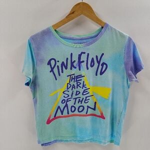 Pink Floyd Band tee Size Large Blue Green Tie Dyed Cropped Short Sleeve